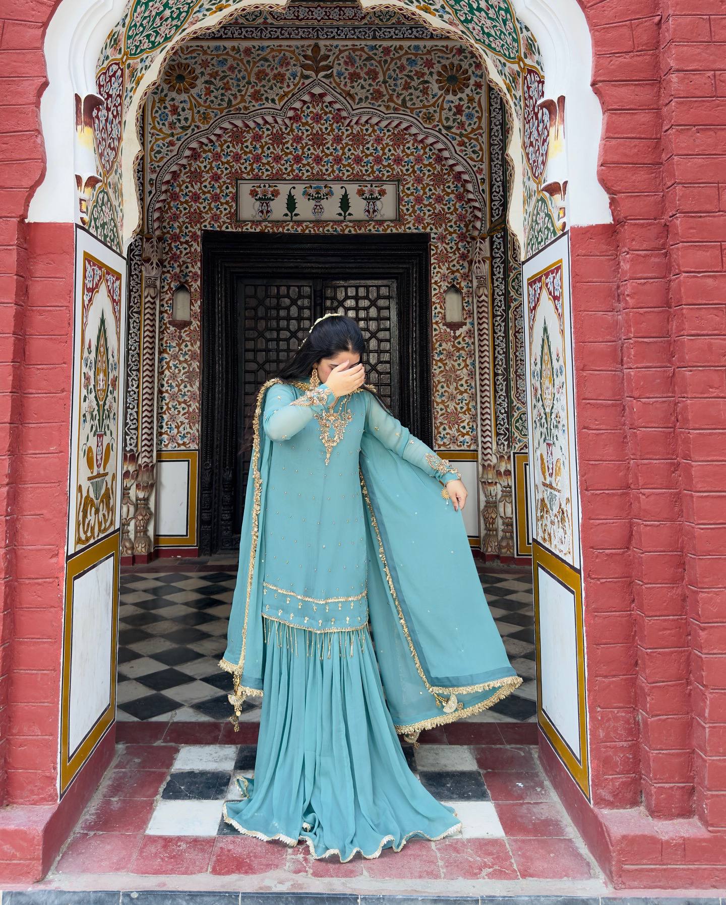 Premium Designer Blue Party Wear Set in Heavy Fox Georgette with Intricate Embroidery and Moti Work