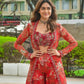 Elegant Heavy Faux Georgette Indo-Western Koti Palazzo & Blouse Set with Beautiful Floral Digital Print and Intricate 5mm Sequin Embroidery
