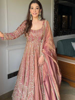 Embroidered Full Sleeve Gown Set with Coordinated Lehenga in Party Wear Style