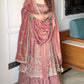 Embroidered Full Sleeve Gown Set with Coordinated Lehenga in Party Wear Style