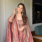 Embroidered Full Sleeve Gown Set with Coordinated Lehenga in Party Wear Style