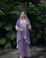 Charming Faux Georgette Plazzo Set with Umbrella Flair and Elegant Embroidery Work