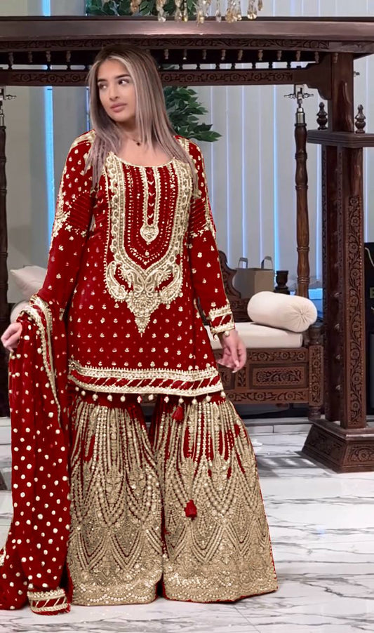Heavy Embroidered Faux Georgette Suit with 5mm Sequins and Latkan Border