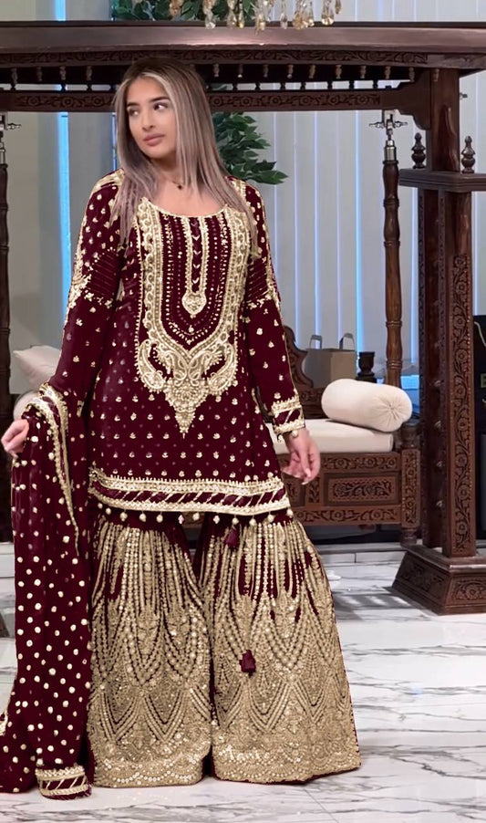 Heavy Embroidered Faux Georgette Suit with 5mm Sequins and Latkan Border