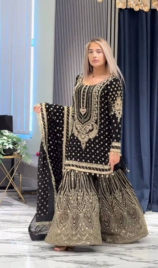 Heavy Embroidered Faux Georgette Suit with 5mm Sequins and Latkan Border