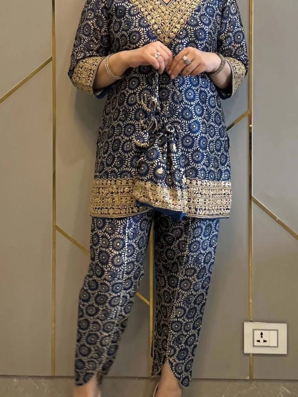 Luxury Digital Printed Co-Ord Dhoti Outfit with Fancy Embroidery and Sequence Design