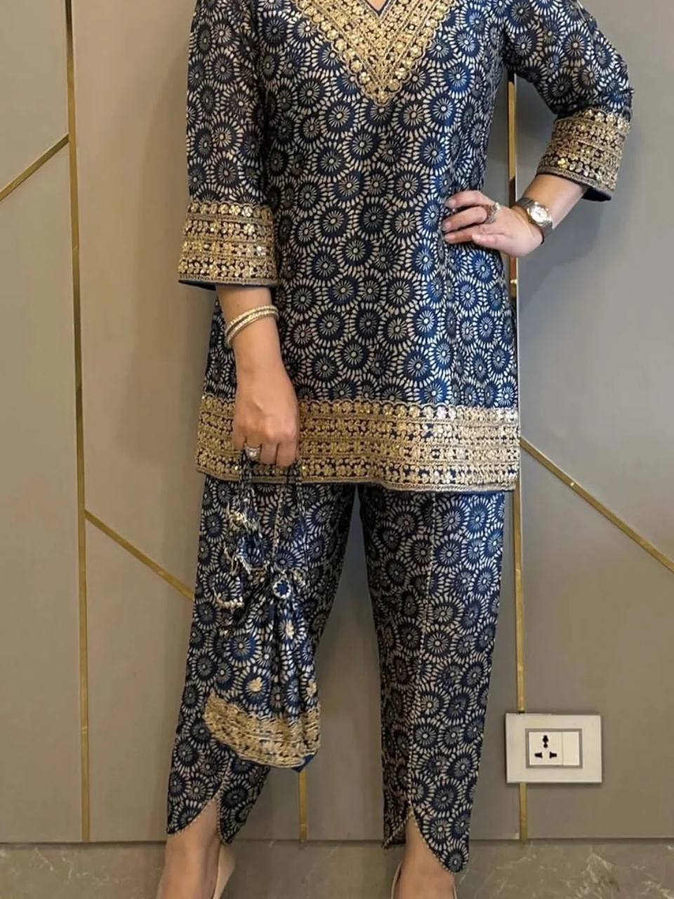 Luxury Digital Printed Co-Ord Dhoti Outfit with Fancy Embroidery and Sequence Design