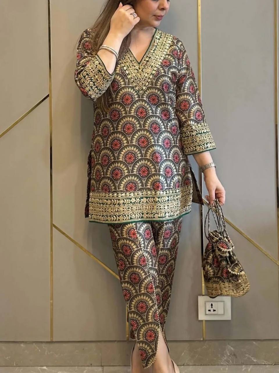 Luxury Digital Printed Co-Ord Dhoti Outfit with Fancy Embroidery and Sequence Design