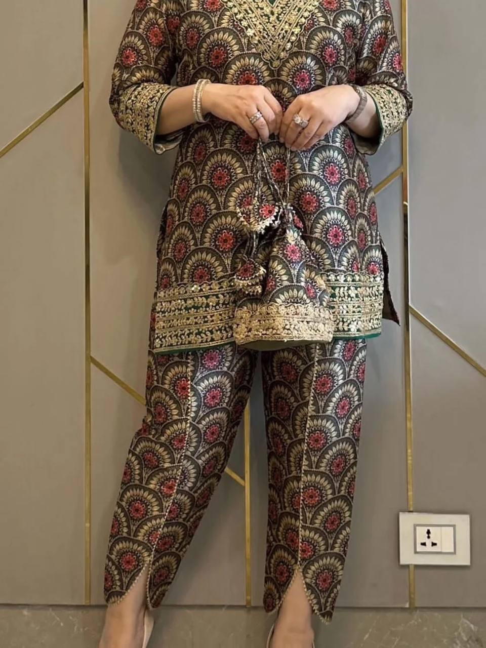 Luxury Digital Printed Co-Ord Dhoti Outfit with Fancy Embroidery and Sequence Design
