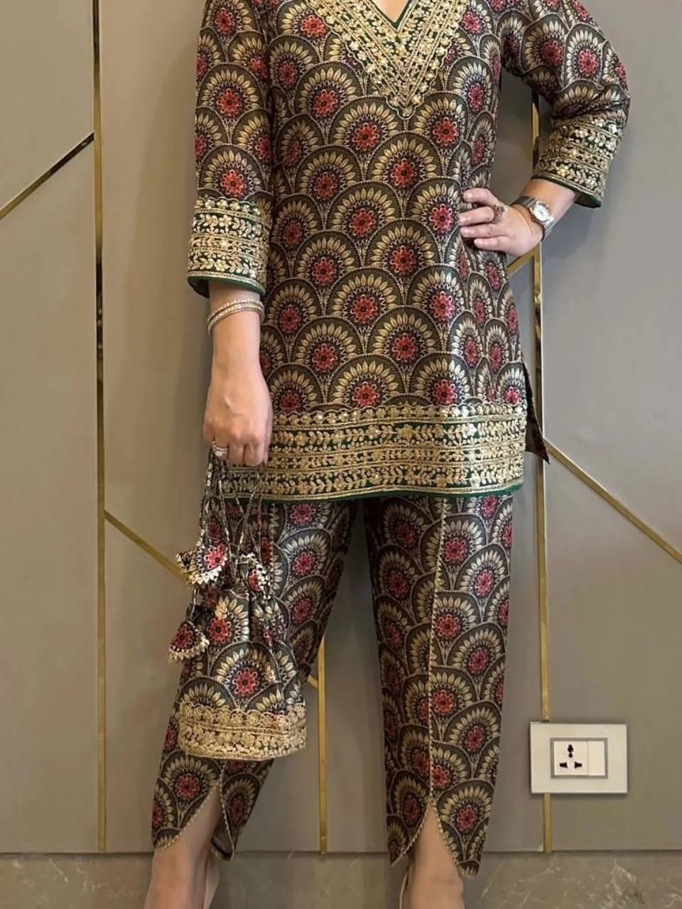 Luxury Digital Printed Co-Ord Dhoti Outfit with Fancy Embroidery and Sequence Design