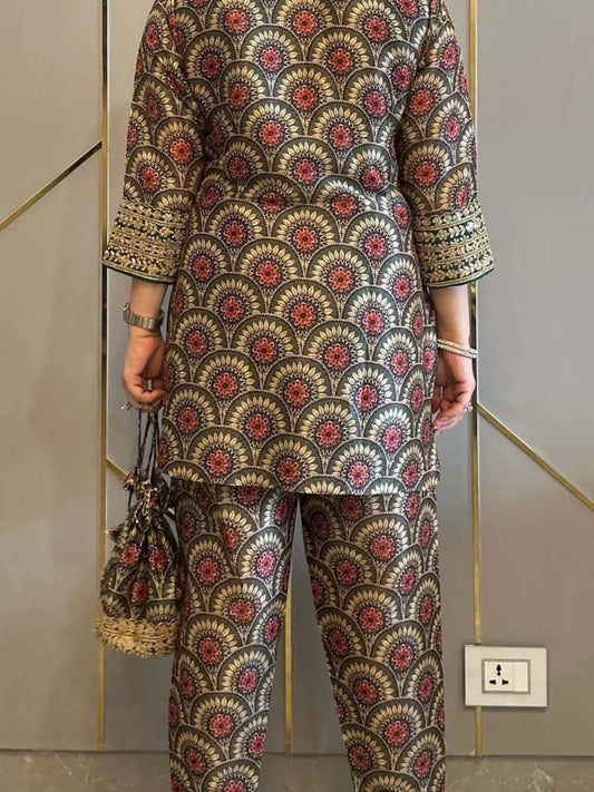 Luxury Digital Printed Co-Ord Dhoti Outfit with Fancy Embroidery and Sequence Design