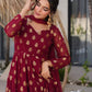 Premium Designer Heavy Faux Georgette Gown & Pant Set with Beautiful Embroidery Work and Graceful Full Sleeves
