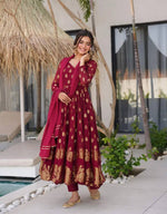 Premium Designer Heavy Faux Georgette Gown & Pant Set with Beautiful Embroidery Work and Graceful Full Sleeves