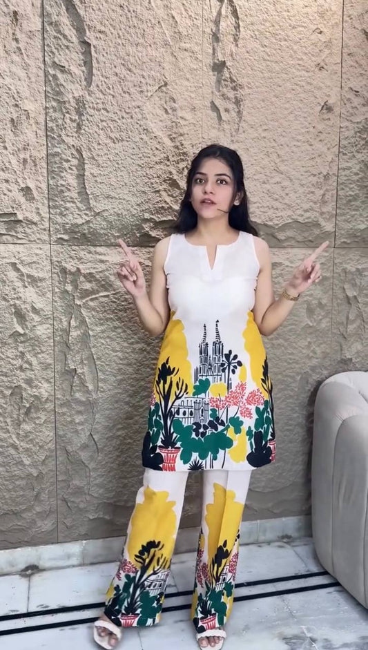 Luxury Designer Cotton Co-Ord Set in Soothing Butter Blue Shade with Digital Print Design