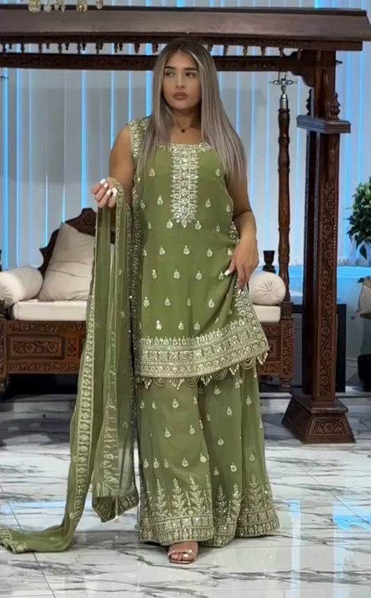 Designer Heavy Faux Georgette Ensemble with 5mm Sequin Embroidery Work