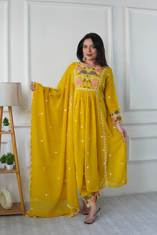 Stylish Party Wear Outfit with Designer Top, Matching Pant, and Embroidered Fancy Dupatta
