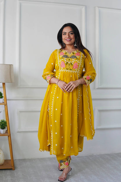 Stylish Party Wear Outfit with Designer Top, Matching Pant, and Embroidered Fancy Dupatta