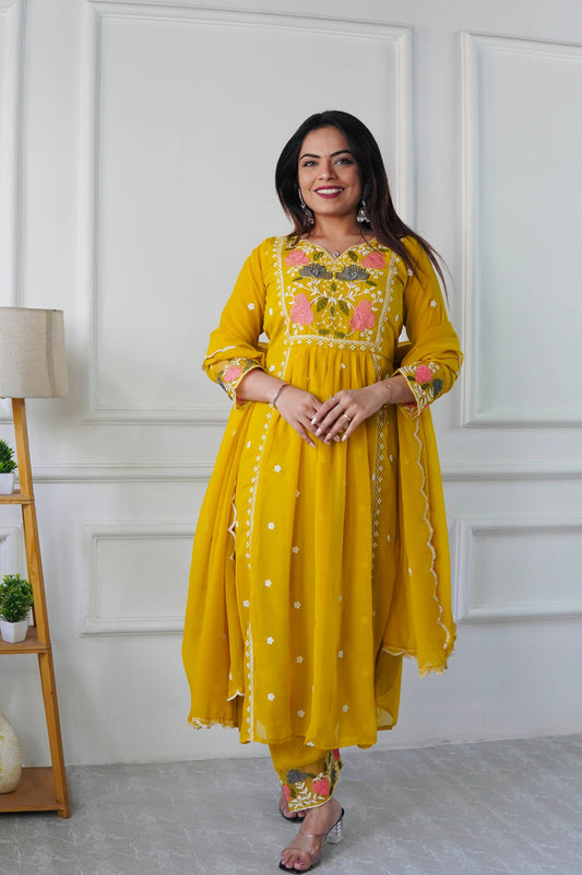 Stylish Party Wear Outfit with Designer Top, Matching Pant, and Embroidered Fancy Dupatta