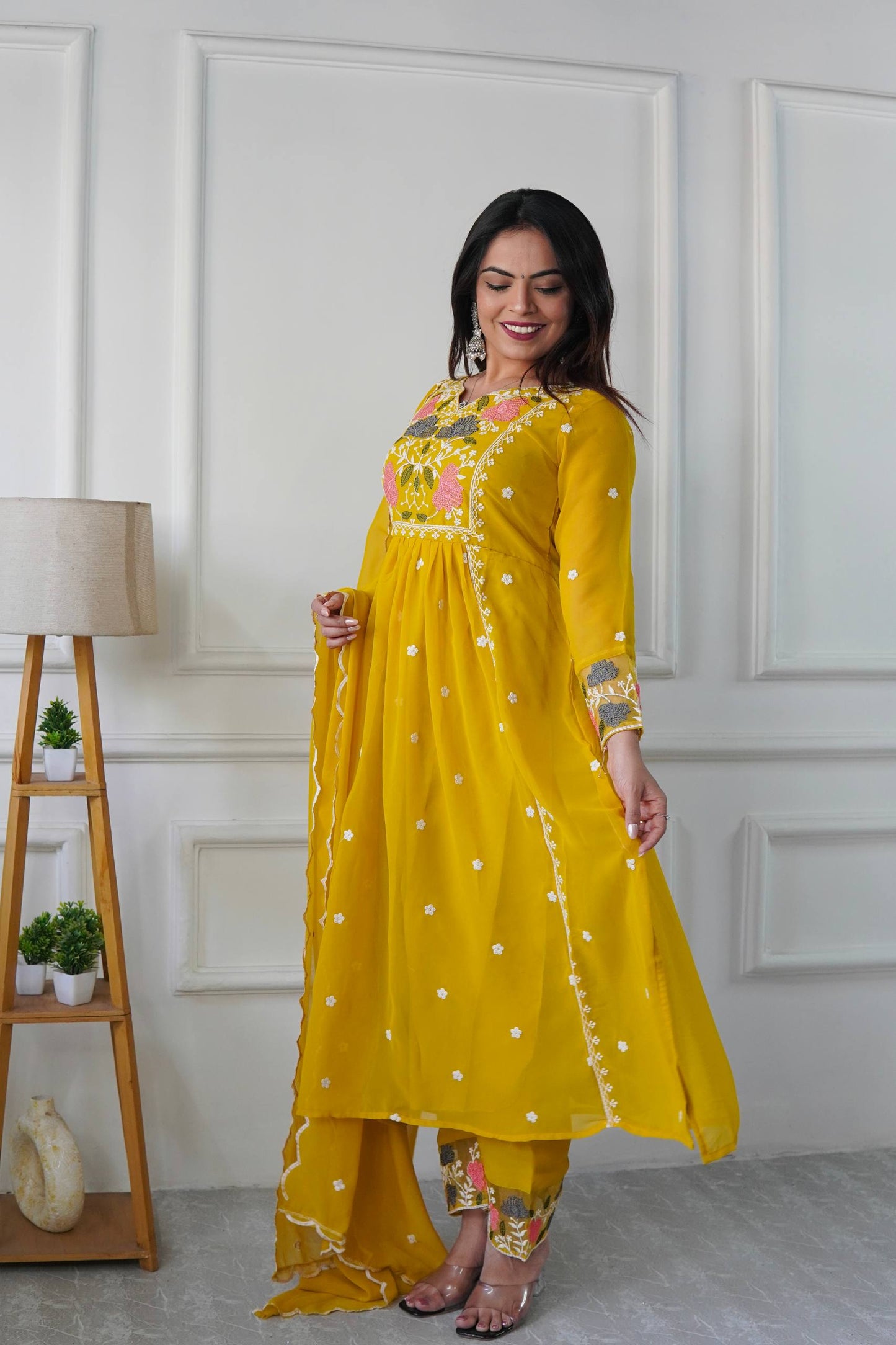 Stylish Party Wear Outfit with Designer Top, Matching Pant, and Embroidered Fancy Dupatta