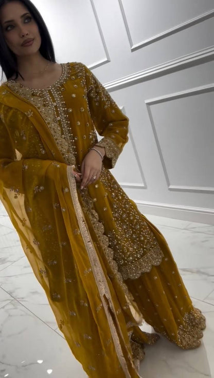 Avnika-HK Faux Georgette Top-Plazzo Set