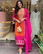 Elegant Party Wear Chinon Silk Top with Embroidered Palazzo and Dupatta