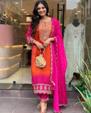 Elegant Party Wear Chinon Silk Top with Embroidered Palazzo and Dupatta