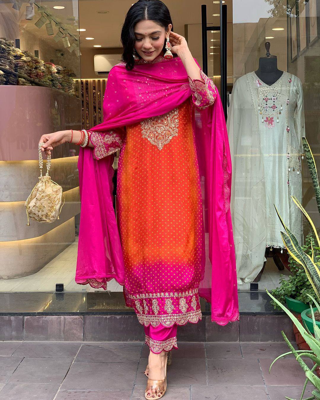 Elegant Party Wear Chinon Silk Top with Embroidered Palazzo and Dupatta
