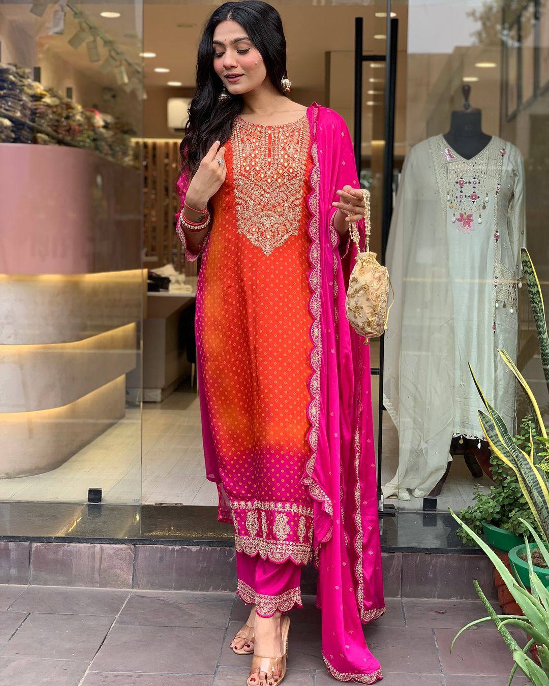 Elegant Party Wear Chinon Silk Top with Embroidered Palazzo and Dupatta
