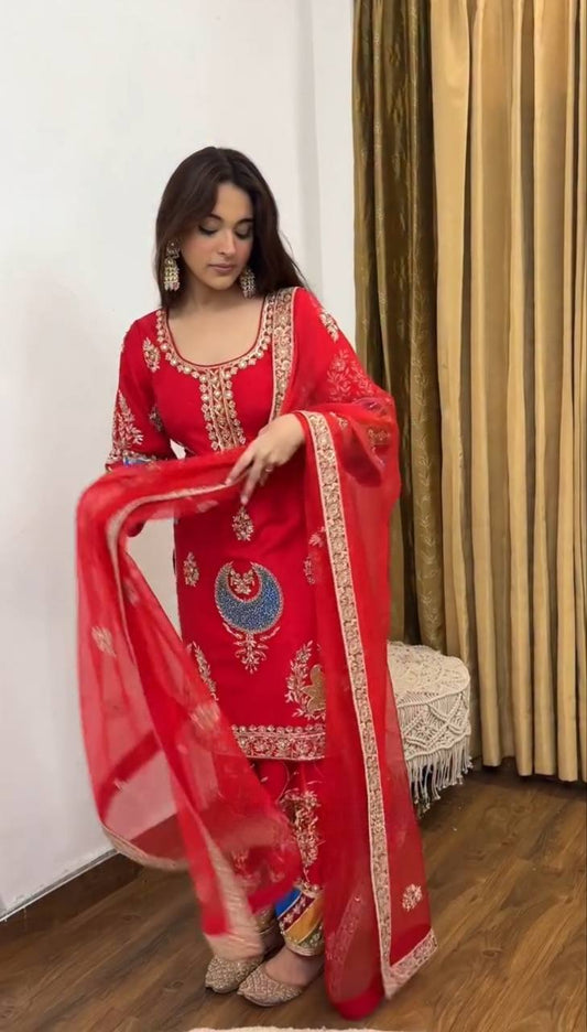 Exclusive Party Wear Crepe Silk Outfit with 5mm Sequence Embroidery and Fancy Lace Dupatta