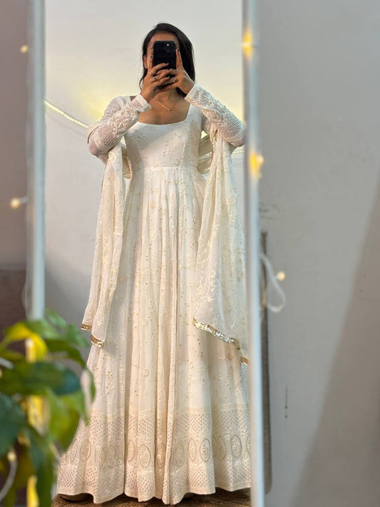 Charming Party Wear Anarkali Set Crafted in Heavy Slim Georgette with Sequence Work