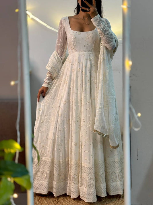 Charming Party Wear Anarkali Set Crafted in Heavy Slim Georgette with Sequence Work