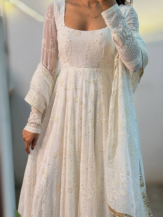 Charming Party Wear Anarkali Set Crafted in Heavy Slim Georgette with Sequence Work