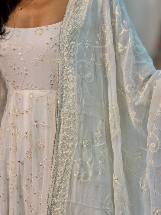 Charming Party Wear Anarkali Set Crafted in Heavy Slim Georgette with Sequence Work