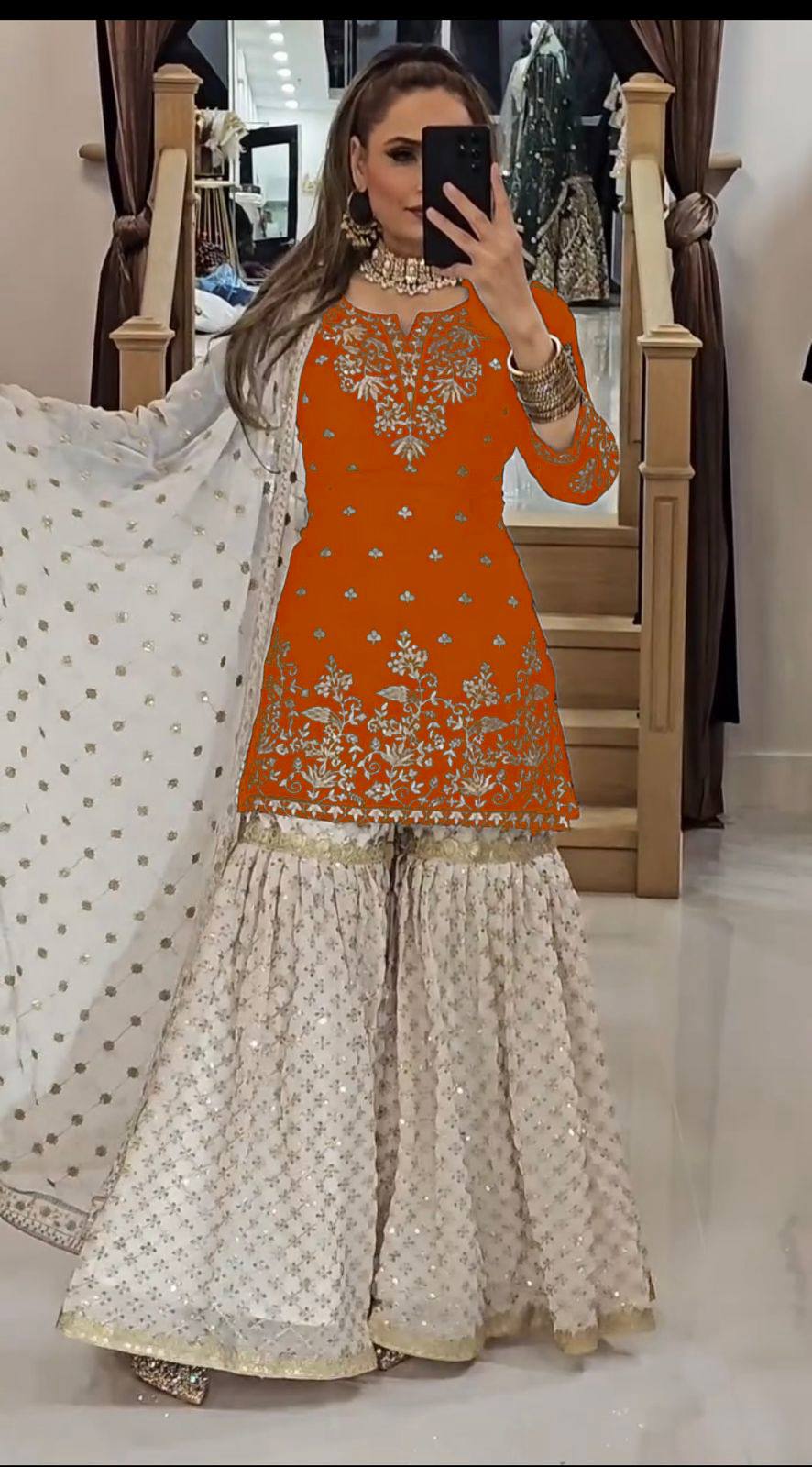 Elegant Party Wear Top in Heavy Faux Georgette with Micro Cotton Inner and Matching Plazzo
