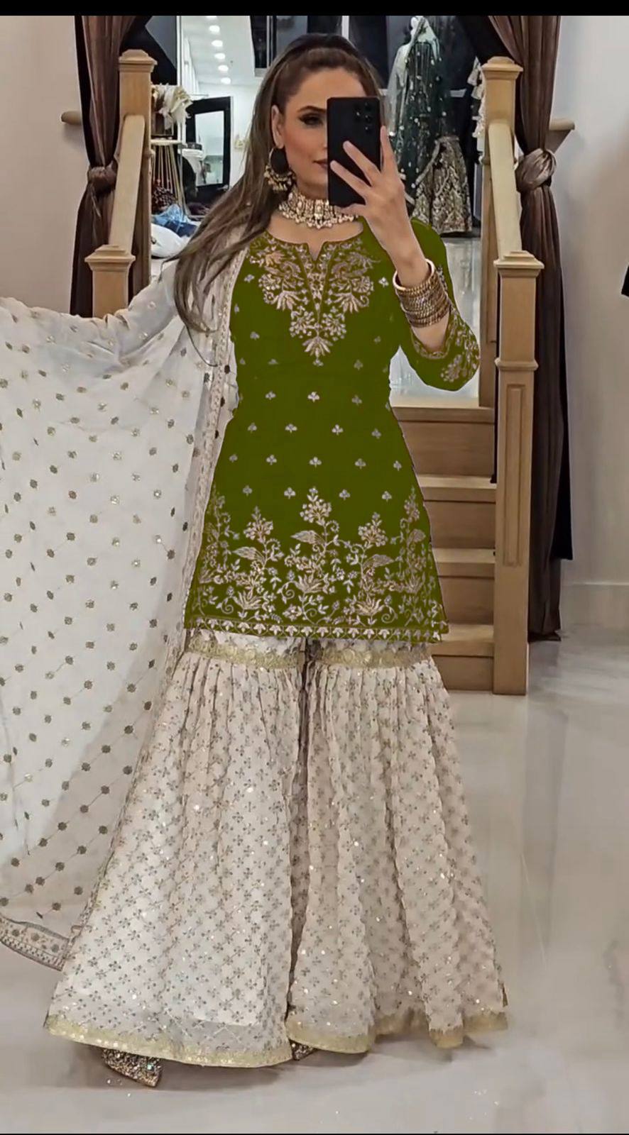 Elegant Party Wear Top in Heavy Faux Georgette with Micro Cotton Inner and Matching Plazzo