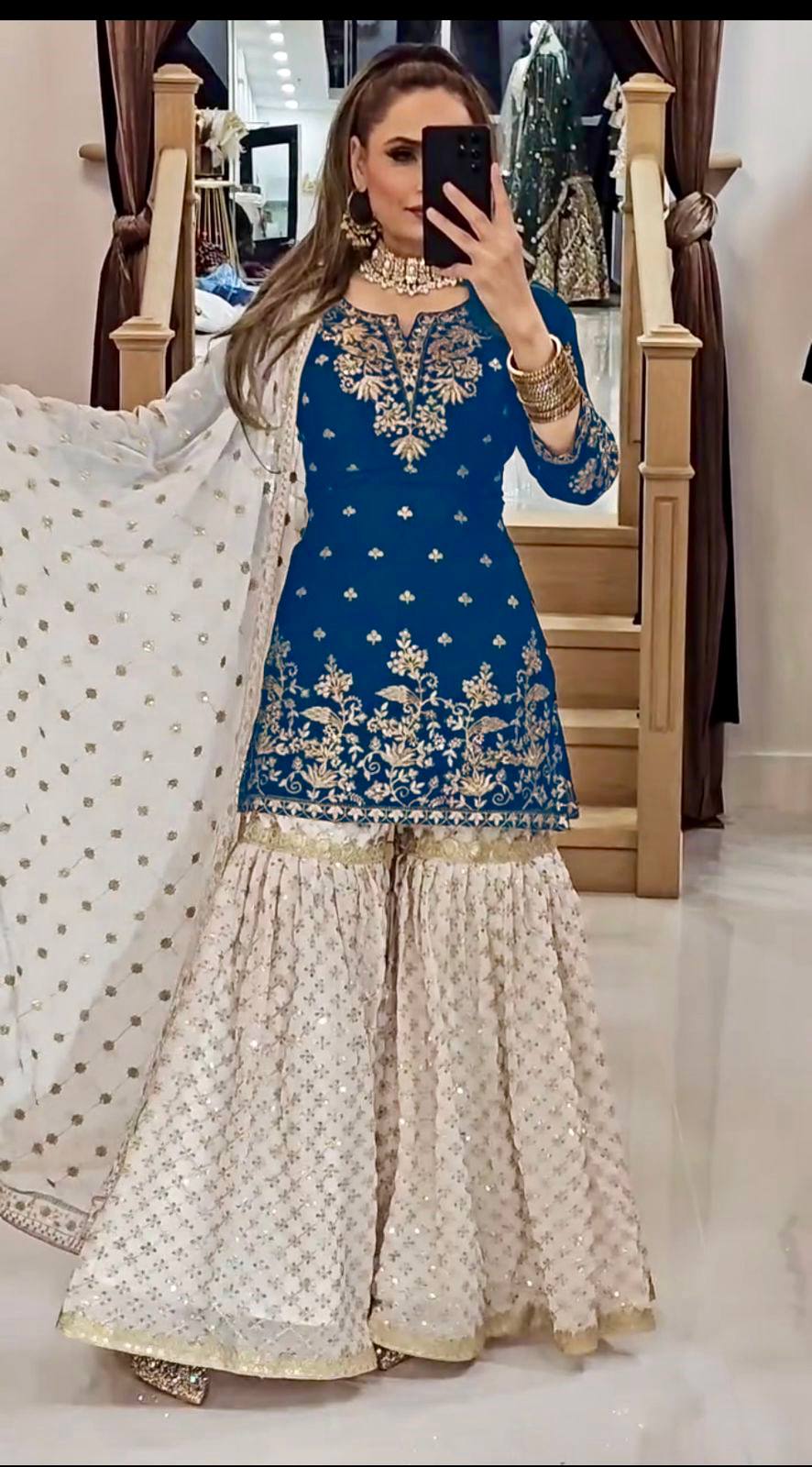 Elegant Party Wear Top in Heavy Faux Georgette with Micro Cotton Inner and Matching Plazzo