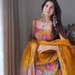 Elegant Pure Chinon Silk Sharara Ensemble with Digital Print and Stone Hand Embroidery