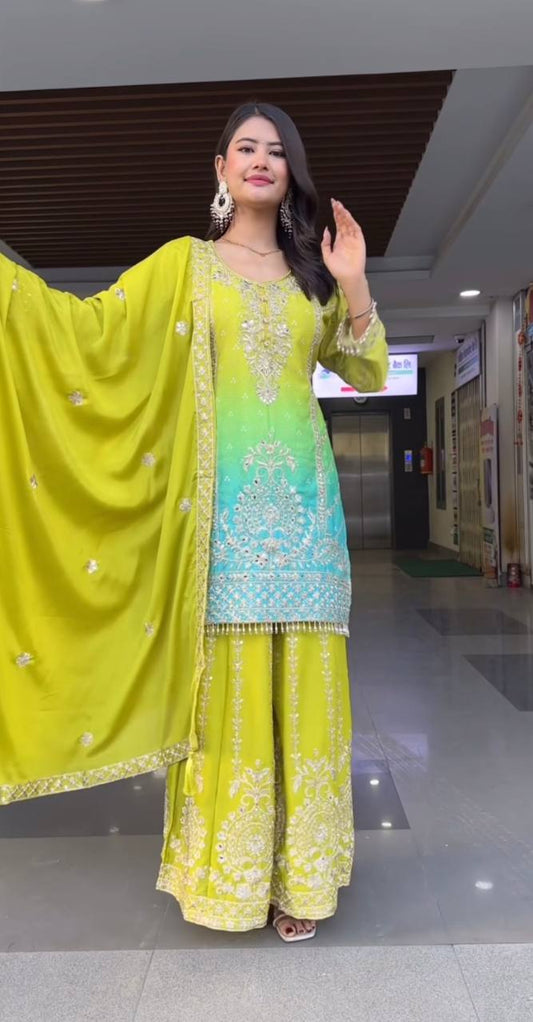 Devika-MF Pure Heavy Chinnon Silk plazzo set