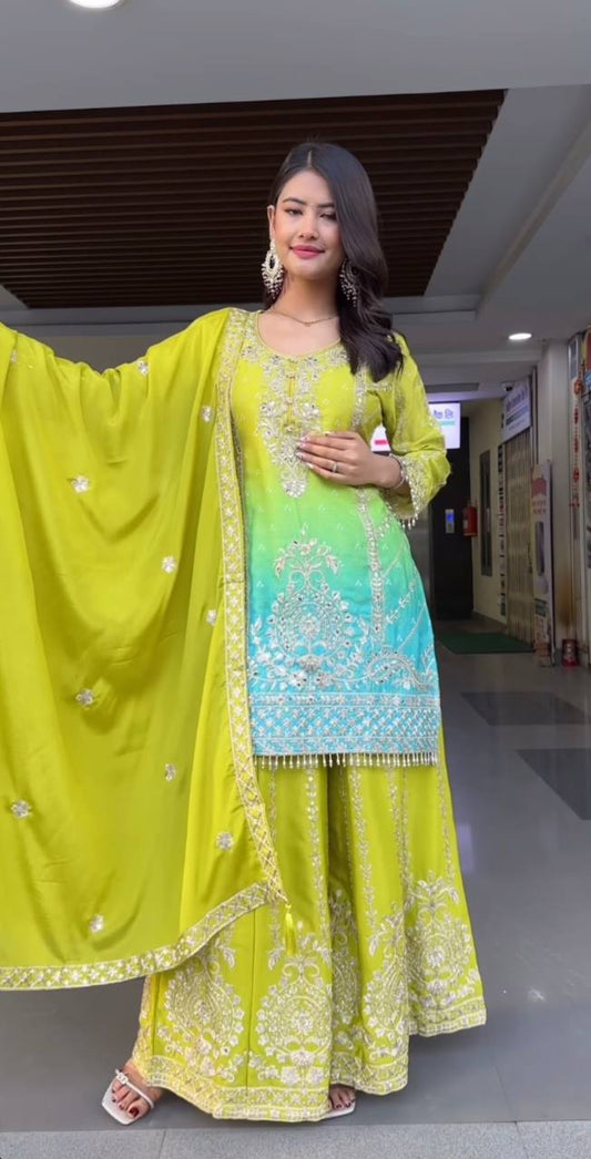 Devika-MF Pure Heavy Chinnon Silk plazzo set