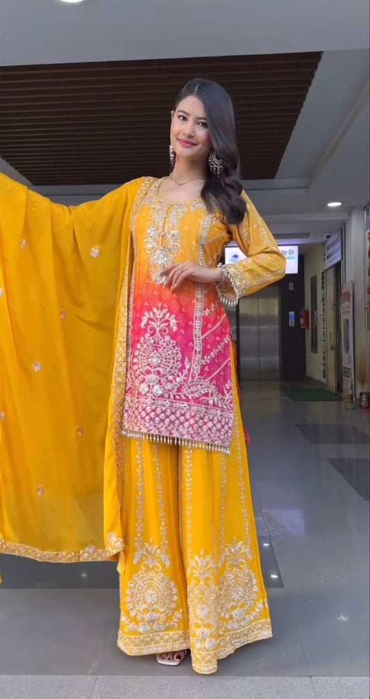 Devika-MF Pure Heavy Chinnon Silk plazzo set