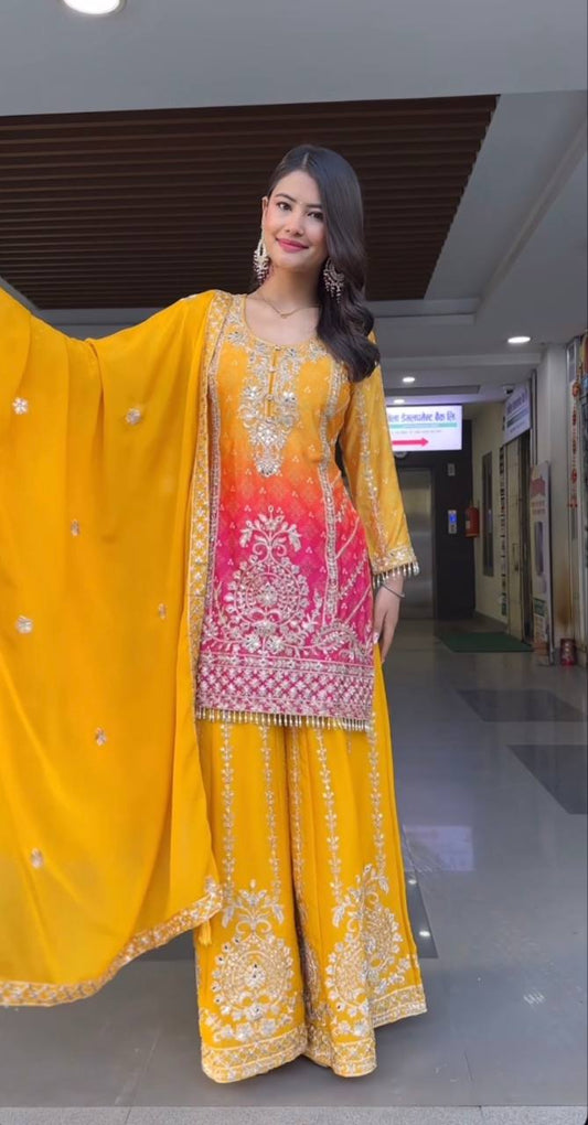 Devika-MF Pure Heavy Chinnon Silk plazzo set