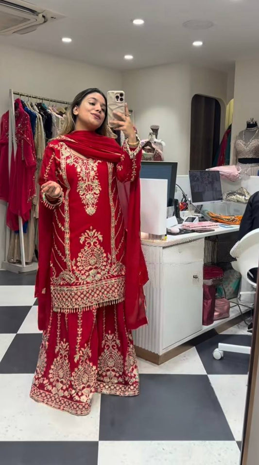 Devika-MF Pure Heavy Chinnon Silk plazzo set