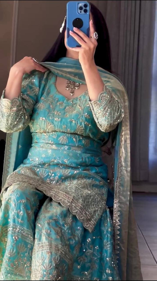 Amaya-MF Heavy Fandy Crushi Silk sharara plazzo set