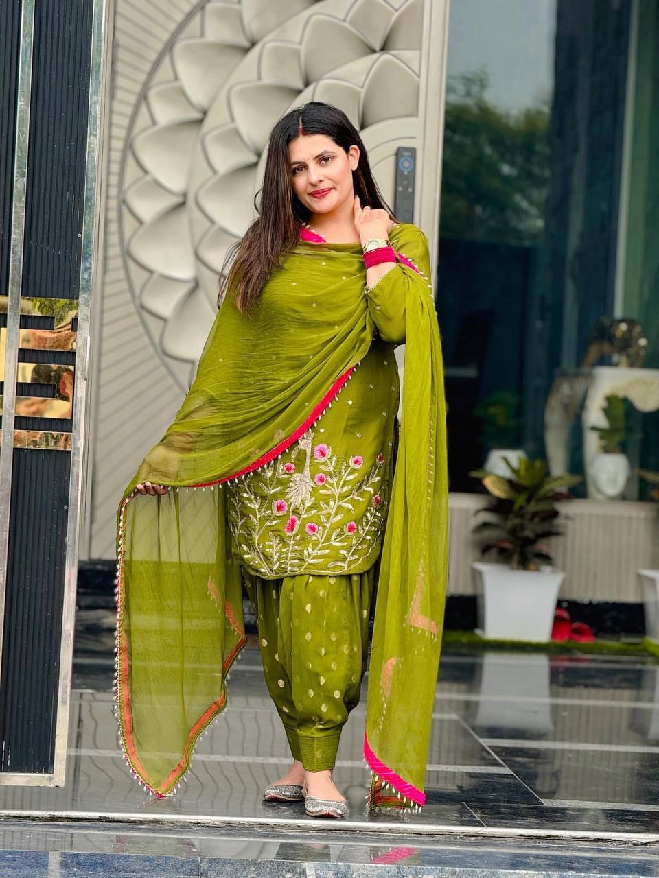 Graceful Party Wear Ensemble in Faux Georgette with Sequins & Embroidery Detailing