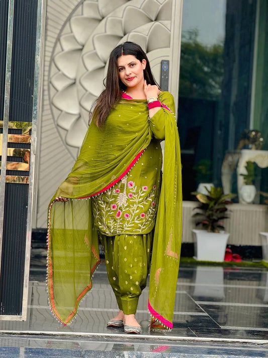 Graceful Party Wear Ensemble in Faux Georgette with Sequins & Embroidery Detailing