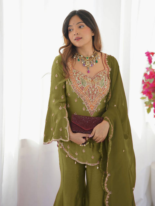 Nina -NSR Top-Bottom And Dupatta Set In simar silk NSR