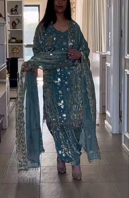 Kunjal-ND Heavy Fandy Crushi Silk Top & Dhoti salwar