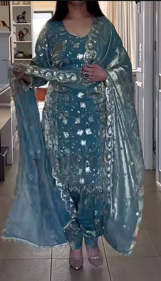 Kunjal-ND Heavy Fandy Crushi Silk Top & Dhoti salwar