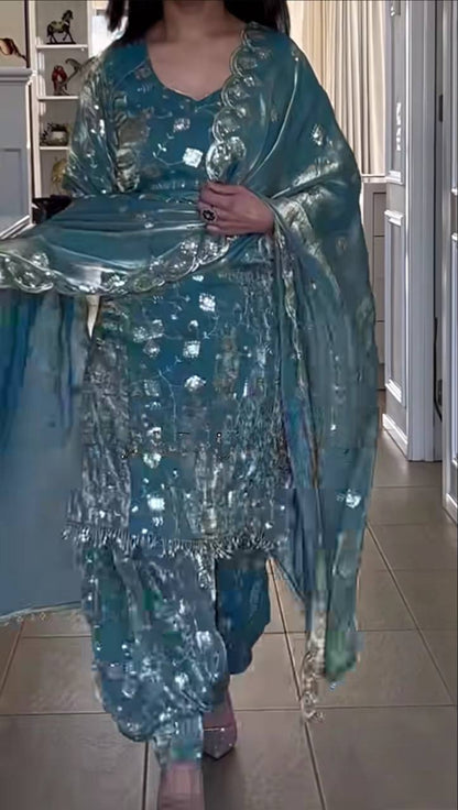 Kunjal-ND Heavy Fandy Crushi Silk Top & Dhoti salwar