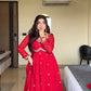 New Designer Party Wear Red Faux Georgette Gown with Heavy Embroidery Work